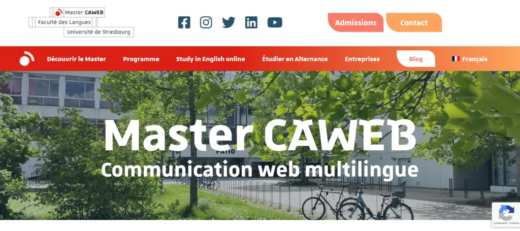 Capture d'écran du site du master CAWEB