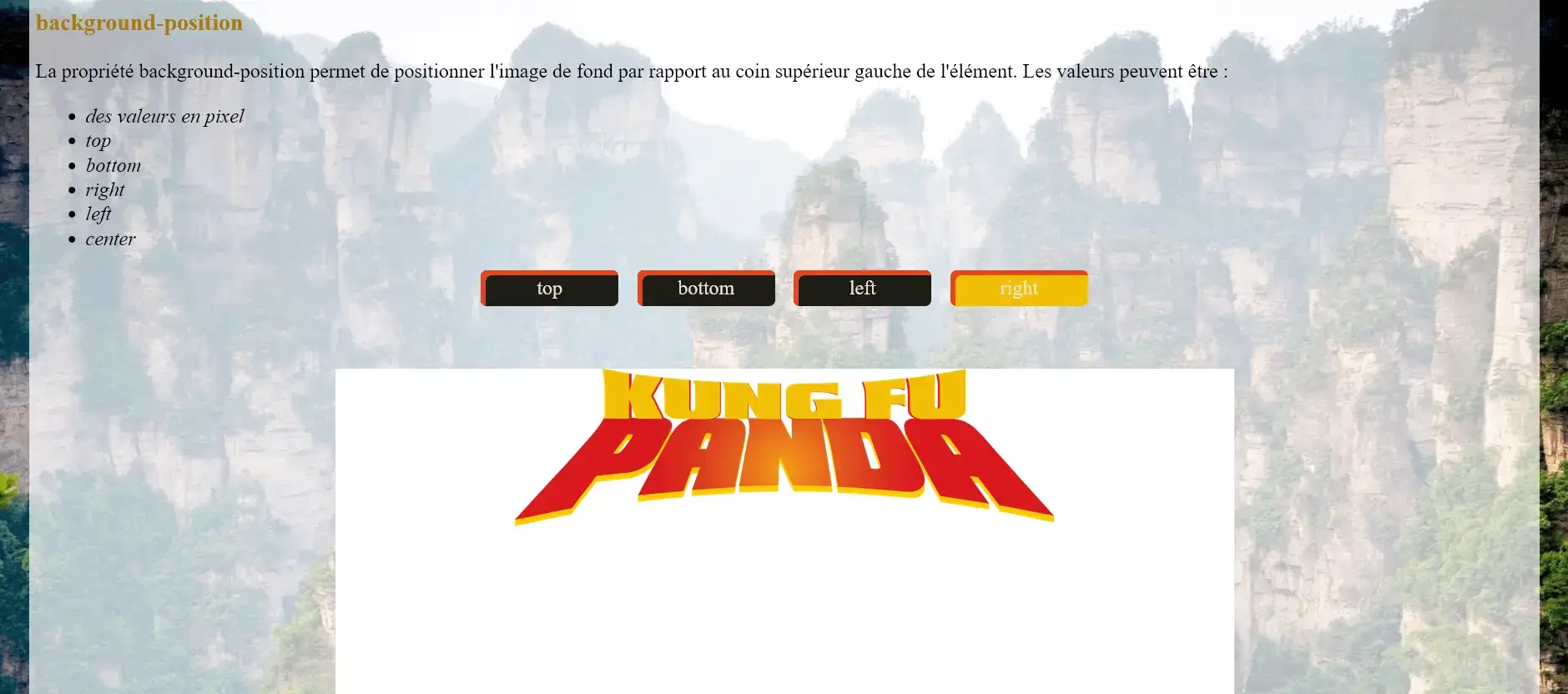 Capture d'écran du petit site centré sur le CSS